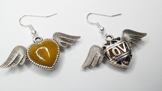 Preview: Herz Ohrringe silberfarben Vintage Optik heart